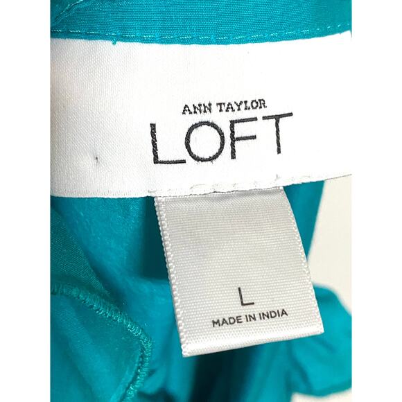 Loft Blue Sleeveless Top Blouse L Ruffles Cotton Silk Classic Chic Career Office - Picture 5 of 7